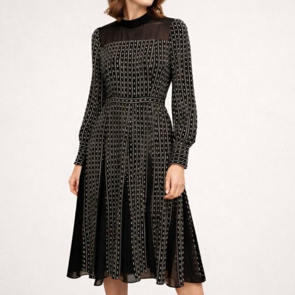 BCBGMaxAzria Dresses & Skirts - BCBGMaxAzria Sheer Yoke Polka Dot Midi Dress Dark Academia Long Sleeve 0